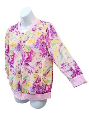 2/$20 Y2K Pink Zip Up Floral Pattern Jacket Top Size: M